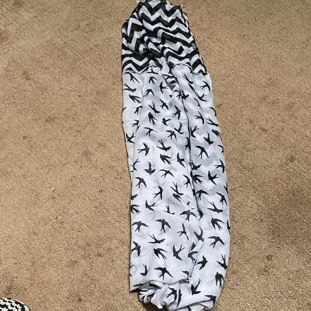 Chic Bird Pattern Black & White Infinity Scarf Academia Whimsical